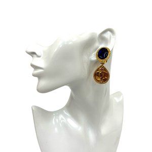 CHANEL Authentic Blue Logo Earrings